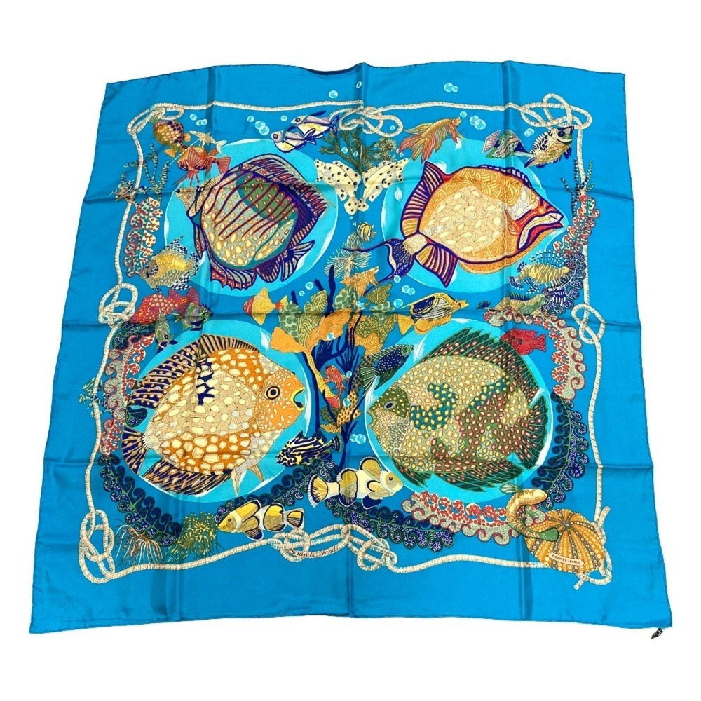 HERMES Hermes Carre 90 Grands Fonds Silk Scarf Light Blue Women's